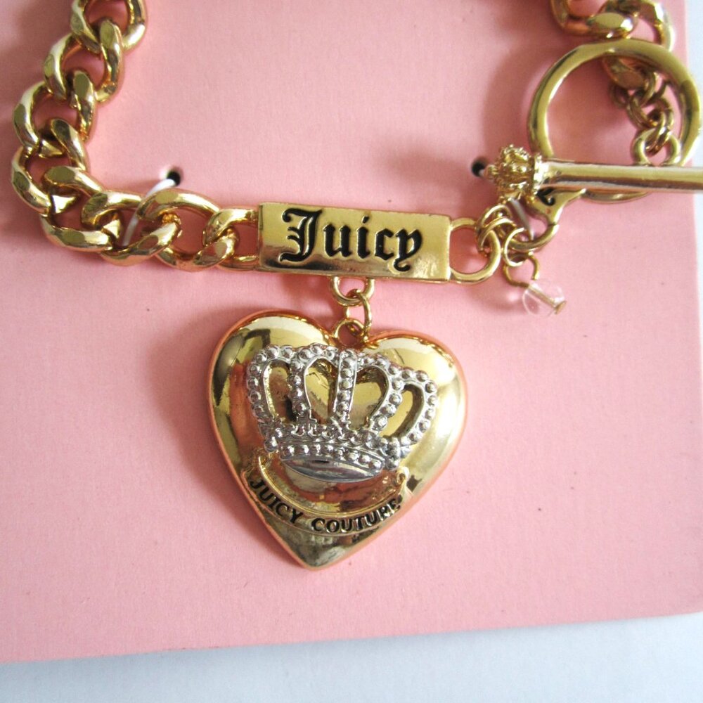 Juicy Couture Gold Heart Silver Crown Chain Bracelet, NEW - Picture 2 of 3